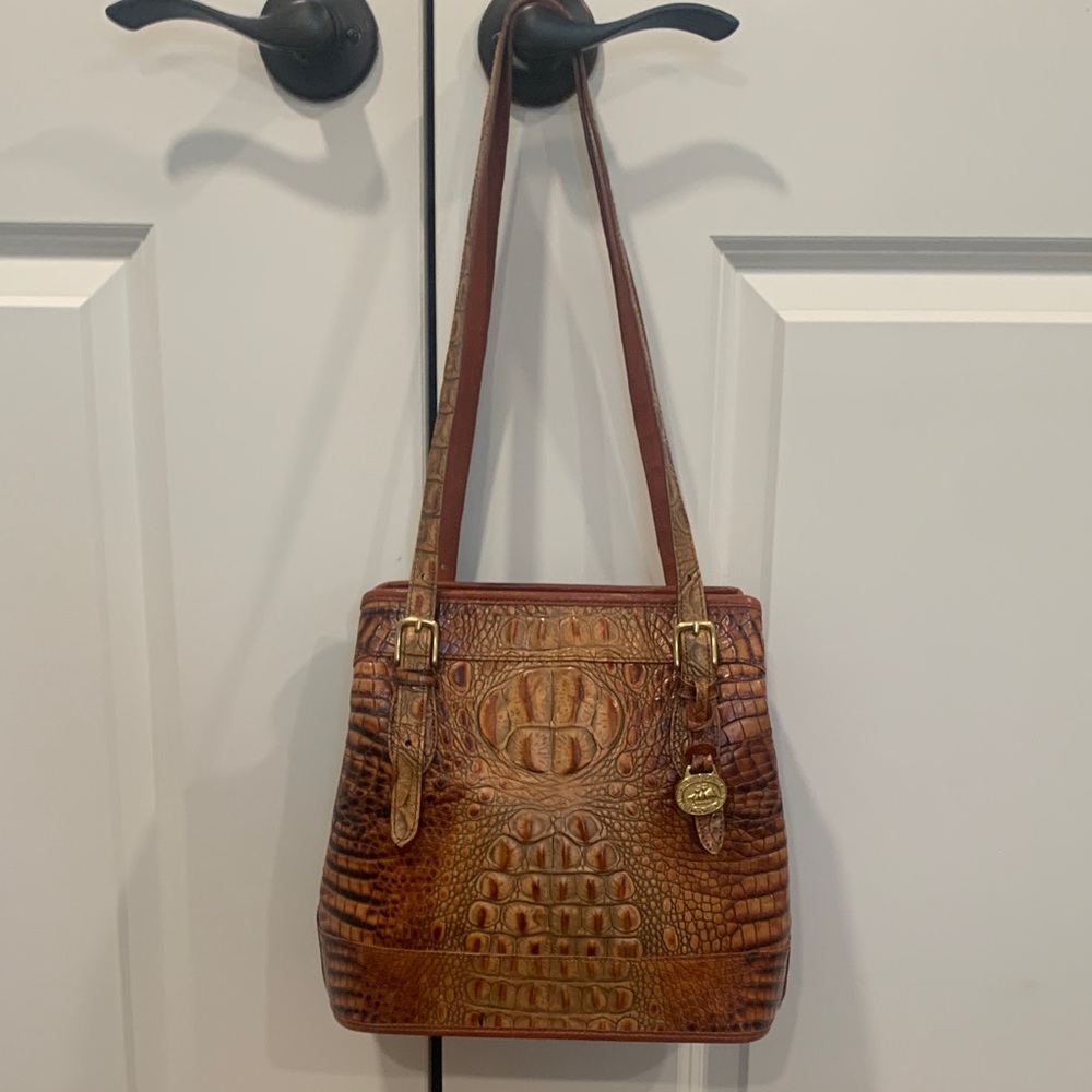 Brahmin Tan Crocodile Embossed Shoulder Bag